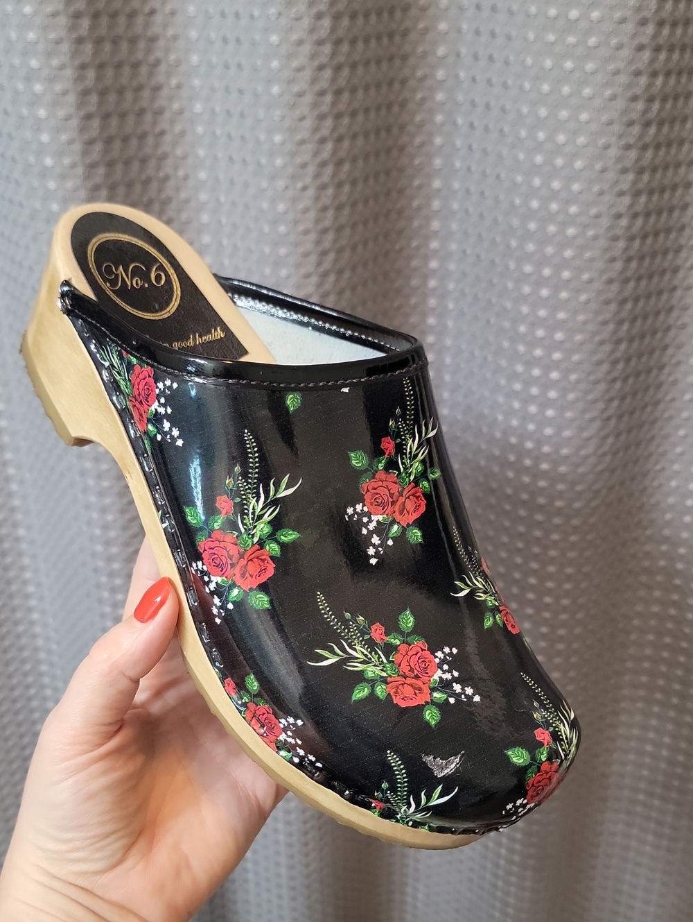 No. 6 Floral Patent Leather Clog Size 39